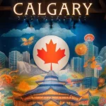A digital poster of Calgary with a Japanese festival and various other family-friendly shows