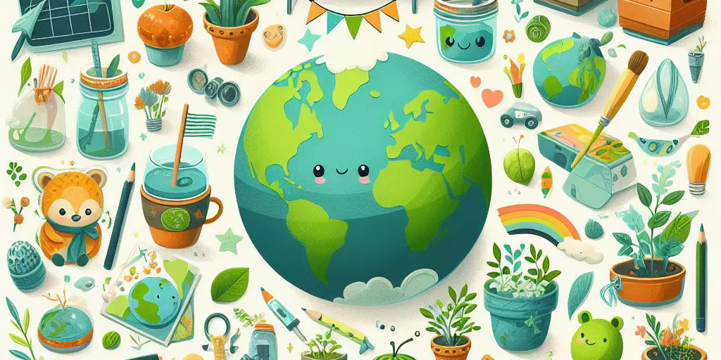 A digital poster of Earth and Earth Day crafts all around it