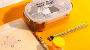 Reusable lunch container packed for daycare