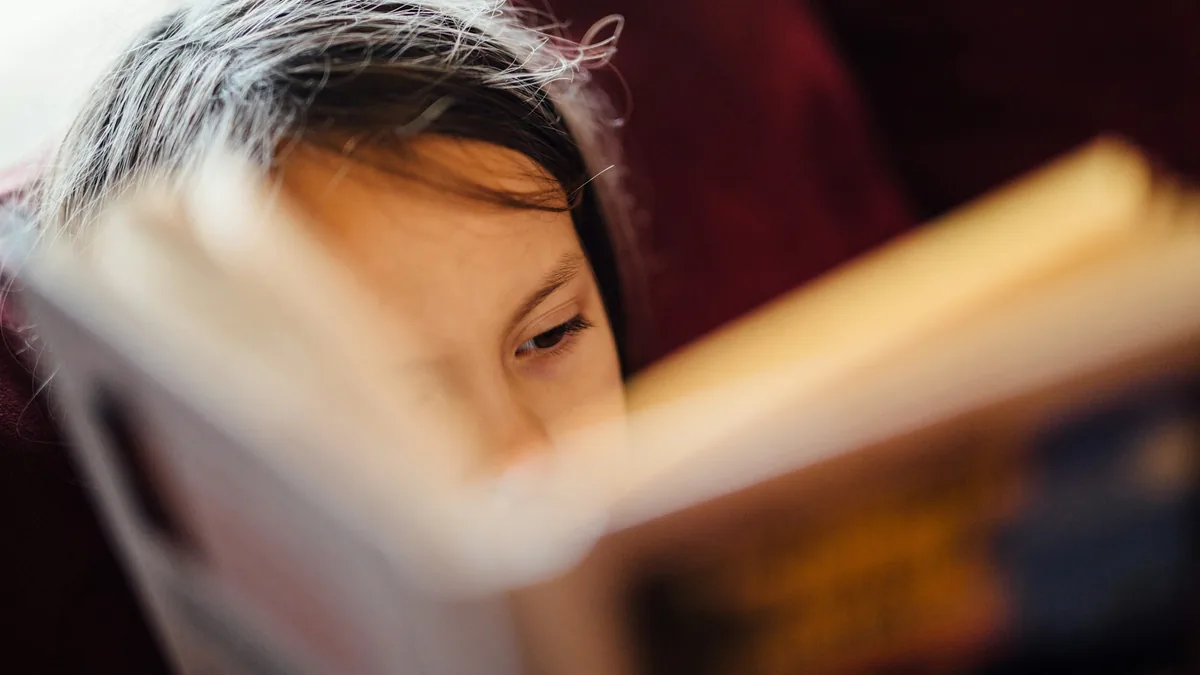 Young child developing early reading skills with a book