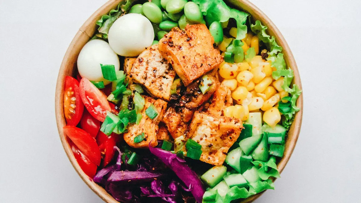 Healthy snack bowl with vegetables and protein foods
